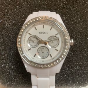 Fossil brand Stella white multifunctional ladies watch.